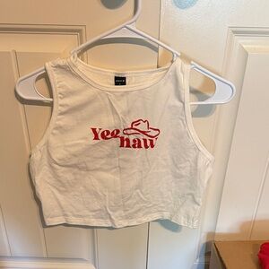 SHEIN White Tee with Red Yee Haw Design